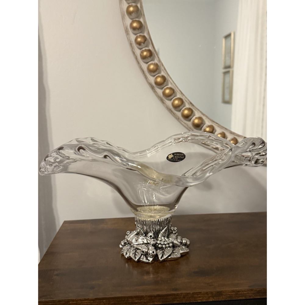 Murano Style Art Glass Centerpiece Bowl With Resin Base Italy White Cristal